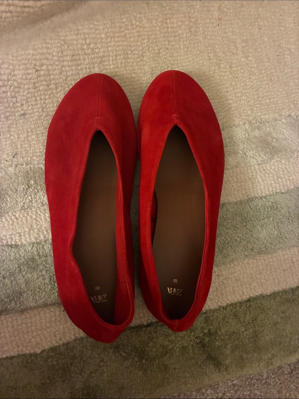 Zara Red Suede Slip-On Ballet Flats